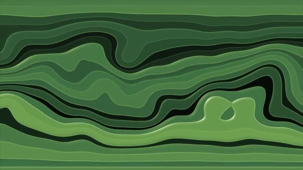 Анимационный Движущийся Зеленый Градиент Глянцевые Гипнотические Кудрявые Волны Абстрактный Фон — стоковое видео
