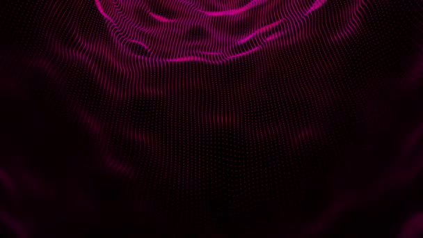 动画摘要红颗粒与发光颗粒一起挥动纹理 网络或技术数字背景 — 图库视频影像