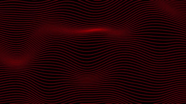 黒い背景に移動するアニメーション抽象赤い色の水平な波長線 抽象的な背景をループ — ストック動画