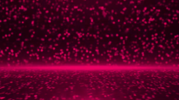アニメーション 美しいマゼンタ赤い輝く粒子が落ちて黒い背景 単純な粒子の背景の上に粒子を明らかに — ストック動画