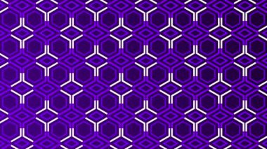 Altıgen desen üzerinde hareket eden canlandırılmış beyaz çizgiler Mor arkaplan
