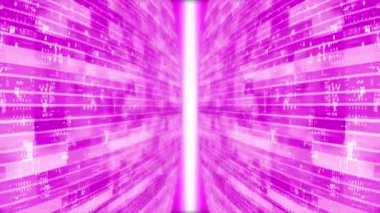Canlandırılmış 3D Pembe çizgili kutu deseni teknolojiyi ışık ışınlarıyla 3D siber uzaya taşıyor