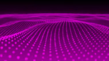 Animasyon Pembe parçacık ağ dalgası siber teknoloji arka planı, ağ dalga parçacıklarının kusursuz animasyonu