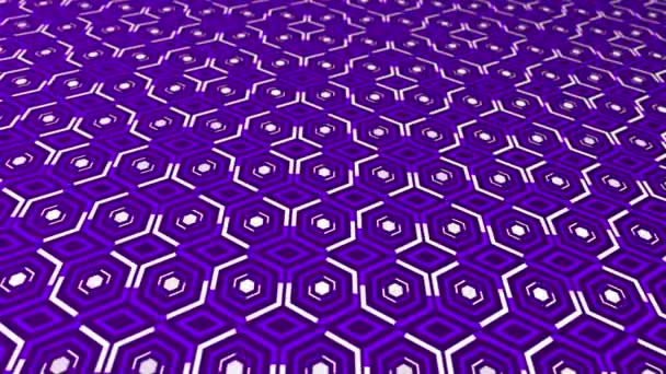 动画3D白线在六边形图案上移动紫色背景 — 图库视频影像
