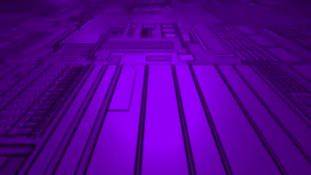 Animated Purple Computer Chipset Pattern Futuristic Technology Background — стоковое видео