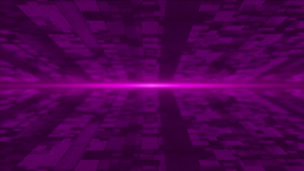 Анімовані Рожеві Літаючі Частинки Цифровому Технологічному Кіберпросторі Світловими Променями Цифрова — стокове відео