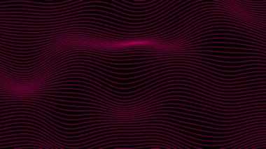 Animasyon Soyut Magenta kırmızı renkli yatay dalgalı çizgiler siyah arkaplan üzerinde hareket ediyor, soyut zemin döngüsü