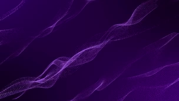 サイバースペースの抽象的な背景でアニメーションされた紫色のデジタル斜めのストリップ粒子波 — ストック動画