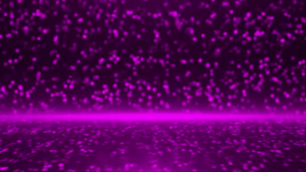 アニメーション3D美しいピンクの輝く粒子が黒い背景 単純な粒子の背景の上に落ちて明滅する — ストック動画