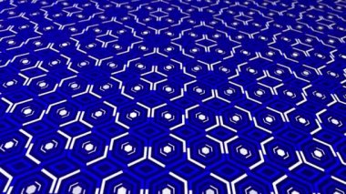 Altıgen desen üzerinde hareket eden canlandırılmış 3d beyaz çizgiler Mavi renk arkaplanı