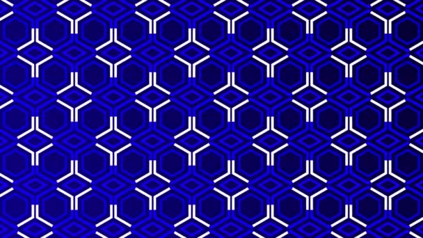 Animated White Lines Moving Hexagonal Pattern Blue Color Background — Stock Video