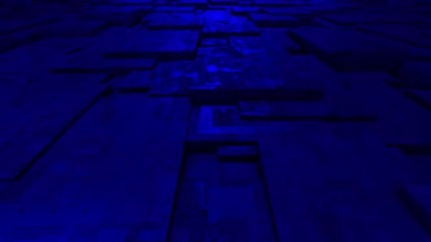 アニメーションブルーコンピュータチップセットパターン3D未来的な技術の背景 — ストック動画