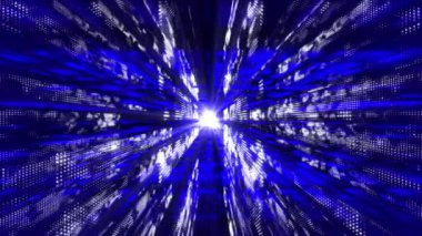 Dijital teknolojik 3d siber uzayda ışık ışınlı mavi yüzen parçacıklar
