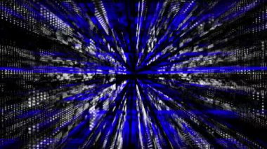 Dijital teknolojik 3d siber uzay bulanık arka planda hareketli mavi ve beyaz yüzen parçacıklar