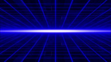 Animasyon Hareketli Soyut bilim-kurgu ızgarası arkaplanda yanıp sönen optik işaret fişeğiyle parlayan parlak neon ışıkları