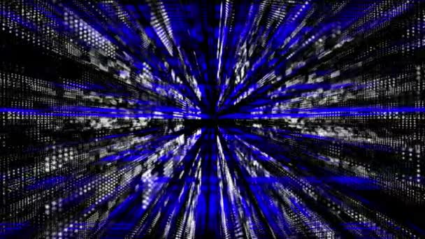 Animowane Niebiesko Białe Cząstki Pływające Cyfrowym Technologii Cyberprzestrzeni Rozmyte Tło — Wideo stockowe