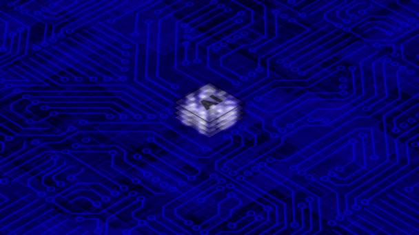 アニメーションブルー3Dコンピュータチップと接続と信号 Aiコンピュータプロセッサの背景 マザーボード回路パターンの背景 — ストック動画