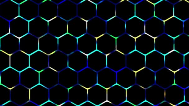 Animado Colorido Brillante Tecnología Digital Fondo Malla Hexagonal Brillante Fondo — Vídeos de Stock
