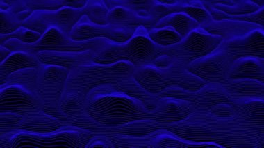 Canlandırılmış 3d döngü veri akışı konsepti, bilim-kurgu topoğrafik model arkaplanı. Dijital alanda hareket eden mavi yüksek teknoloji yatay çizgiler