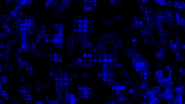 Анимация Появление Исчезновение Голубые Круги Квадраты Цифровой Кривой Фон Темный — стоковое видео