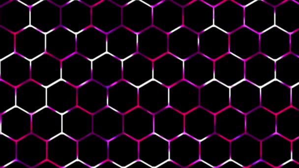 动画彩色二维发光数字技术六边形网格背景 发光霓虹灯游戏背景 — 图库视频影像
