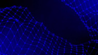 Canlandırılmış mavi noktalar ve çizgiler 3d ızgara ağ arka planı