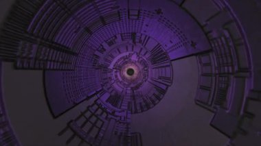 Elektronik çip desenli karanlık bilim kurgu silindirik tünel