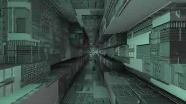 Elektronik çip desenli karanlık bilim kurgu kare tünel animasyonu