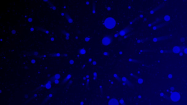 Animerade Blå Partiklar Med Mörkblå Ljusstrålar Bakgrund — Stockvideo