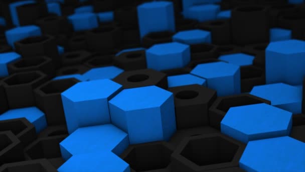 Bloque Hexagonal Color Azul Negro Real Animado Moviéndose Hacia Arriba — Vídeos de Stock