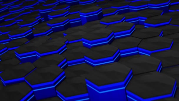 Color Azul Negro Animado Brillante Bloque Hexagonal Moviéndose Hacia Arriba — Vídeos de Stock