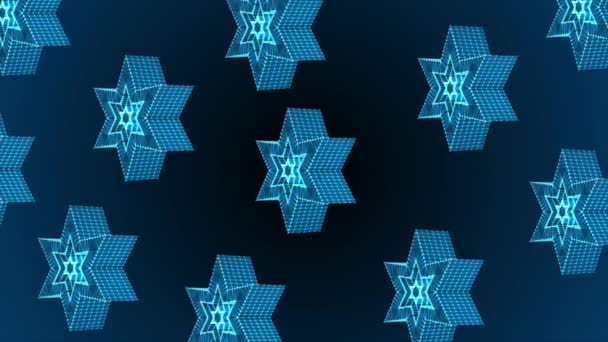 Animado Royal Azul Cor Modelo Estrela Rotativa Com Wireframe Brilhante — Vídeo de Stock