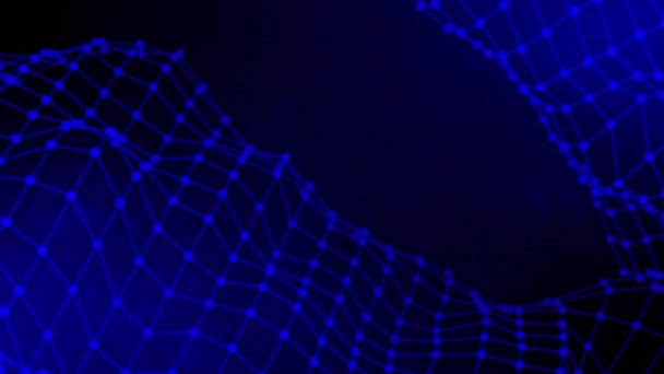 アニメーションブルーカラードットとライン3Dグリッドメッシュ振動背景 — ストック動画