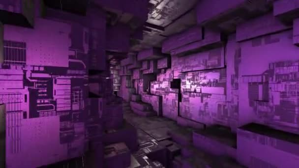 Animatie Kleurrijke Sci Ronde Metalen Tunnel Met Sci Cuboïdale Ondergrond — Stockvideo