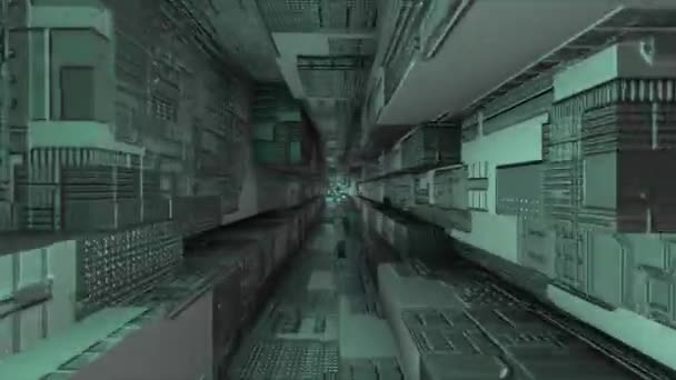 Túnel Cuadrado Animado Ciencia Ficción Oscura Con Fondo Textura Chip — Vídeo de stock