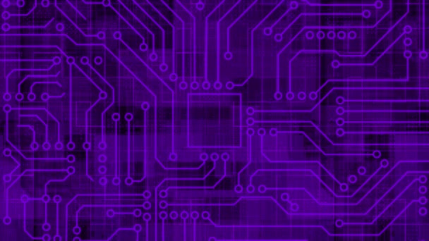Chip Animado Ordenador Púrpura Con Conexiones Señales Procesador Informático Fondo — Vídeos de Stock