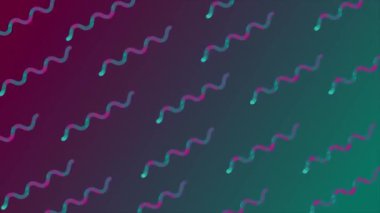 Canlandırılmış Magenta kırmızı ve cyan rengi kıvrımlı çizgi desen arkaplanı