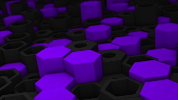 Animated Purple Black Color Hexagonal Block Moving — Stock Video