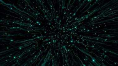 Canlandırılmış Cyan rengi ışıldayan parçacıklar hareket arkaplanı