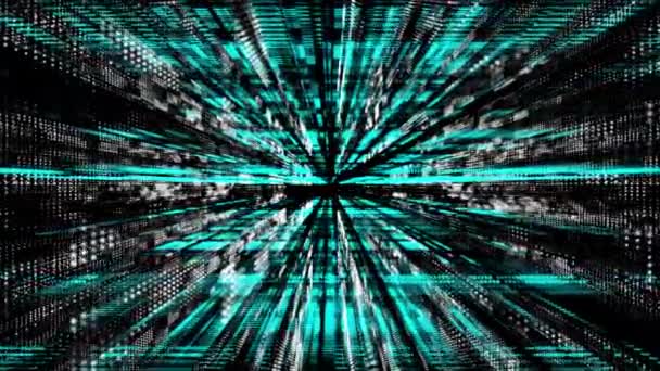 Animated Cyaan Wit Zwevende Deeltjes Digitale Technologische Cyberspace Wazige Achtergrond — Stockvideo