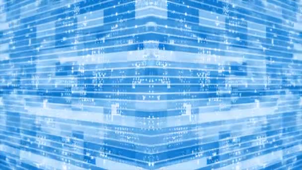 Анимированный Трехмерный Синий Полосатый Шаблон Коробки Движущийся Технологией Киберпространства Фон — стоковое видео