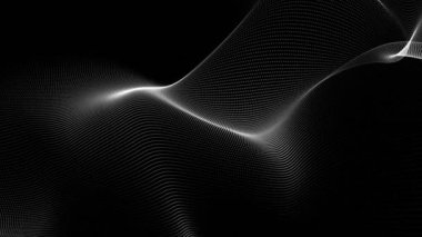 Animasyon Beyaz ve Siyah Parlayan Çizgi Parçacıkları koyu arkaplanı sallıyor. Soyut desenli ileri teknoloji Parçacıklar Arkaplanı