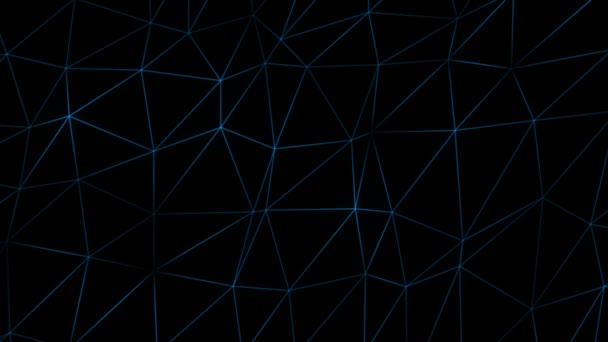 アニメーションロイヤルブルー3Dポリゴンメッシュ ドットとラインを移動する抽象的なデジタル接続 テクノロジー未来的な黒背景 — ストック動画