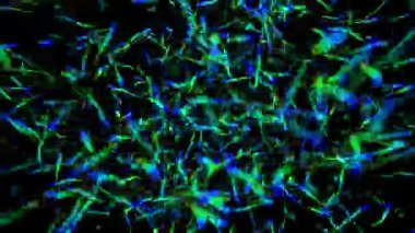 Canlandırılmış 3d Çoklu Renkli Toplar uçan parçacıkları vuruyor arka plan