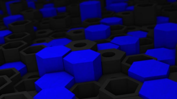 Bloque Hexagonal Color Azul Negro Animado Moviéndose Hacia Arriba Hacia — Vídeos de Stock