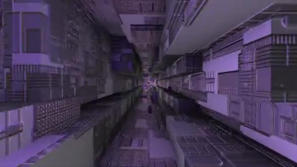 電子チップテクスチャの背景を持つアニメーションダークサイエンスフィクションスクエアトンネル — ストック動画