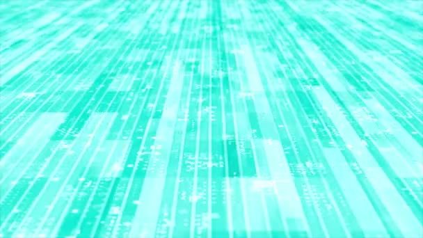 数字三维技术网络空间中的动画青色飞行粒子 数字矩阵的未来背景 — 图库视频影像