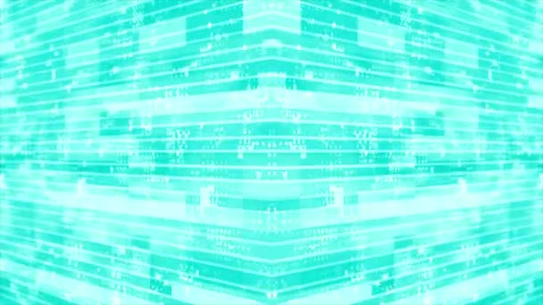 Ciano Animado Voando Partículas Ciberespaço Tecnológico Digital Com Raios Luz — Vídeo de Stock