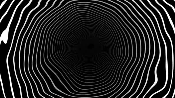 Animierte Runde Ringe Weißer Farbe Mit Futuristischem Tunnelmuster Auf Schwarzem — Stockvideo