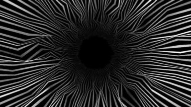 Canlandırılmış beyaz renkli dairesel halkalar siyah arkaplanda ileri teknoloji tünel şablonu